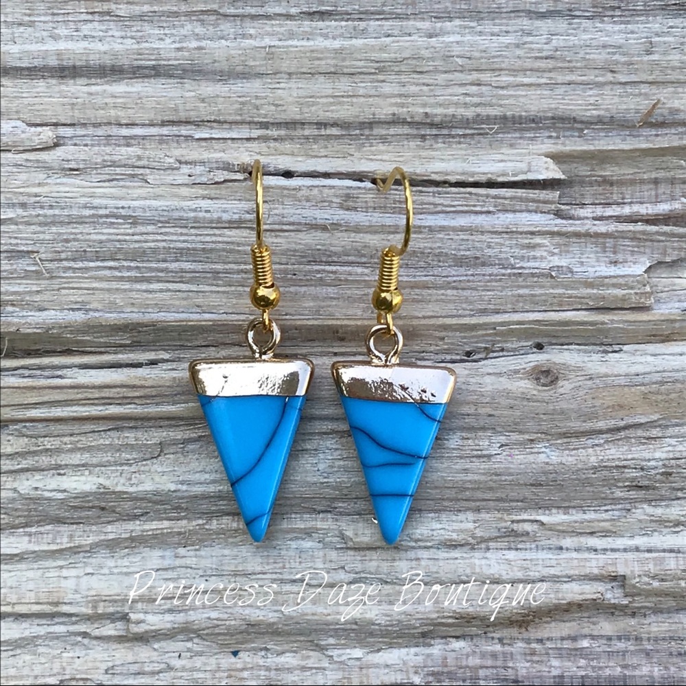 Gold Turquoise Resin Stone Dangle Earrings
